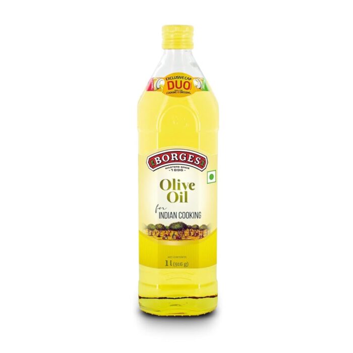 Borges Olive Oil for Indian Cooking - 1 L Glass |75% MUFA|Rich in Antioxidants|Ideal for Frying, roasting, sauteing|Extra Light|Neutral Flavour Borges Olive Oil for Indian Cooking - 1 L Glass |75% MUFA|Rich in Antioxidants|Ideal for Frying, roasting, sauteing|Extra Light|Neutral Flavour