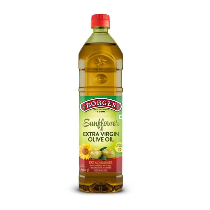 Borges Super blend of Extra virgin Olive oil & Sunflower oil – 1 ltr | Ideal for Deep frying, Shallow Frying, all types of cuisines Borges Super blend of Extra virgin Olive oil & Sunflower oil – 1 ltr | Ideal for Deep frying, Shallow Frying, all types of cuisines
