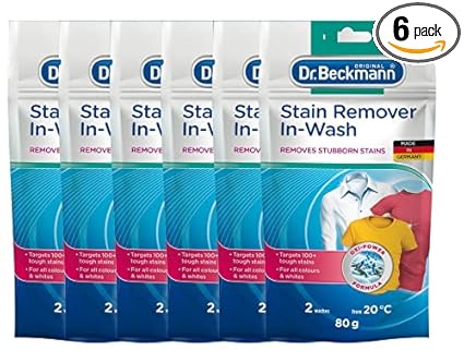 Dr Beckmann Stain Remover In-Wash Ultra 80g | Gently Removes Tough Stains | Gentle on Fabrics | For cleaner clothes | 6 x 80g, 240g | Pack of 6 Dr Beckmann Stain Remover In-Wash Ultra 80g | Gently Removes Tough Stains | Gentle on Fabrics | For cleaner clothes | 6 x 80g, 240g | Pack of 6