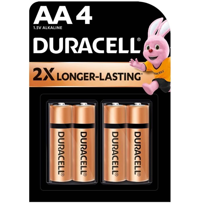 Duracell Alkaline AA Battery, 1.5 Volt Pack of 4 Duracell Alkaline AA Battery, 1.5 Volt Pack of 4