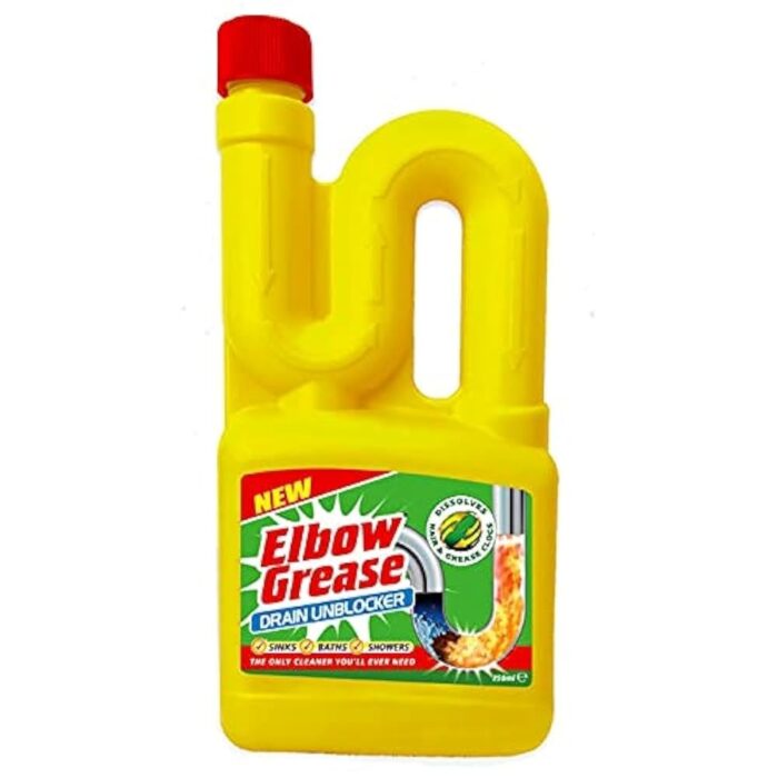 Elbow Grease Drain Unblocker for Sink & Bath Shower | Dissolve Hair Grease Clogg | 750ml Elbow Grease Drain Unblocker for Sink & Bath Shower | Dissolve Hair Grease Clogg | 750ml