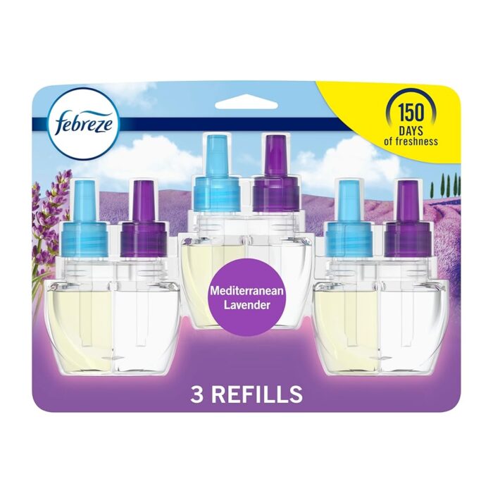 Febreze Plug in Air Freshener, Odor Eliminating Scented Oil Refill, Mediterranean Lavender, 3 Count Febreze Plug in Air Freshener, Odor Eliminating Scented Oil Refill, Mediterranean Lavender, 3 Count