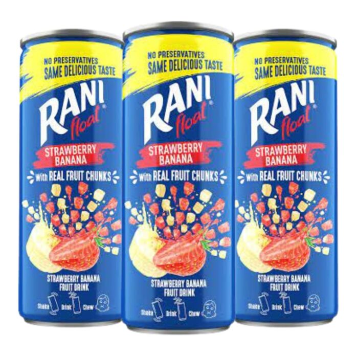 Rani Flaot Strawberry & Banana Flavoured Fruit Drink with Chunks | Refreshing Fruit Drink with Strawberry & Banana Chunks | PACK OF 3 (240ml Each) - CAN PACKAGING Rani Flaot Strawberry & Banana Flavoured Fruit Drink with Chunks | Refreshing Fruit Drink with Strawberry & Banana Chunks | PACK OF 3 (240ml Each) - CAN PACKAGING