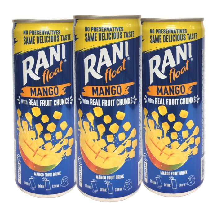 Rani Float Mango Fruit Drink with Chunks | Refreshing Fruit Drink with Mango Chunks | PACK OF 3 (240ml Each) - CAN PACKAGING Rani Float Mango Fruit Drink with Chunks | Refreshing Fruit Drink with Mango Chunks | PACK OF 3 (240ml Each) - CAN PACKAGING