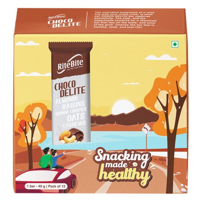 RiteBite Choco Delite Energy Snack Bar with Oats, Almonds & Dark Chocolate 480g - Pack of 12 RiteBite Choco Delite Energy Snack Bar with Oats, Almonds & Dark Chocolate 480g - Pack of 12
