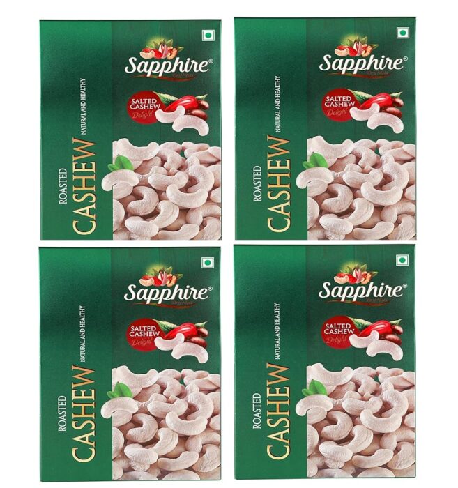 SAPPHIRE Dry Nuts Roasted and Salted Cashews Pack of 4 (320-Grade) | 250gm X 4 SAPPHIRE Dry Nuts Roasted and Salted Cashews Pack of 4 (320-Grade) | 250gm X 4