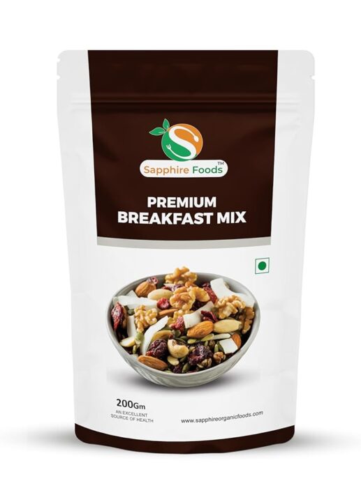 SAPPHIRE FOODS Breakfast mix fusion of roasted pumkin seed, roasted almond roasted Pecan Nuts,roasted hazelnut, Cranberry and black raisin (200 gm) SAPPHIRE FOODS Breakfast mix fusion of roasted pumkin seed, roasted almond roasted Pecan Nuts,roasted hazelnut, Cranberry and black raisin (200 gm)