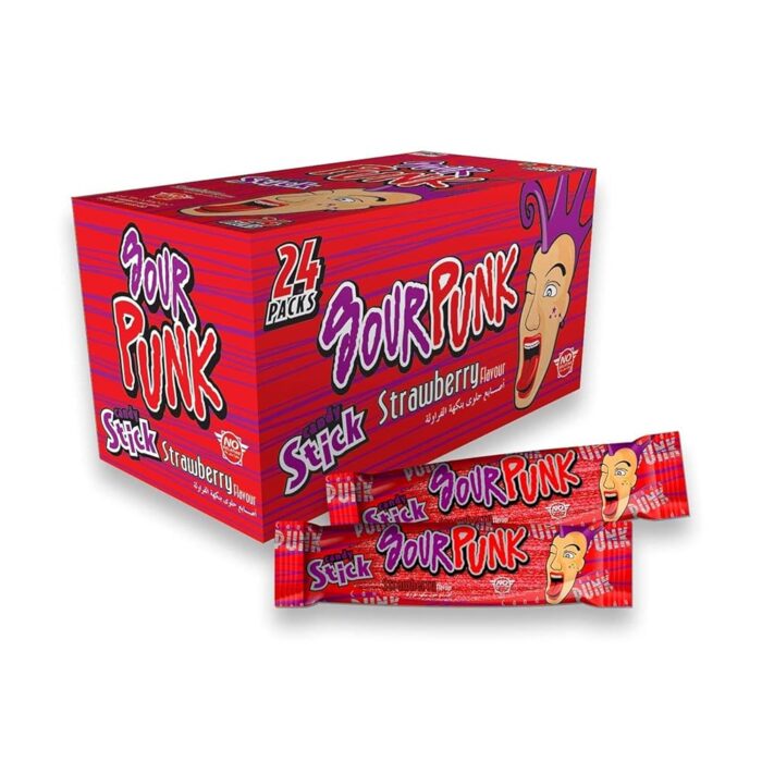 Sour Punk Candy Sticks, Strawberry flavor - Pack of 24 (40g each), Sweet and Sour Chewy Candies || party treats pack || share with friends and family Sour Punk Candy Sticks, Strawberry flavor - Pack of 24 (40g each), Sweet and Sour Chewy Candies || party treats pack || share with friends and family