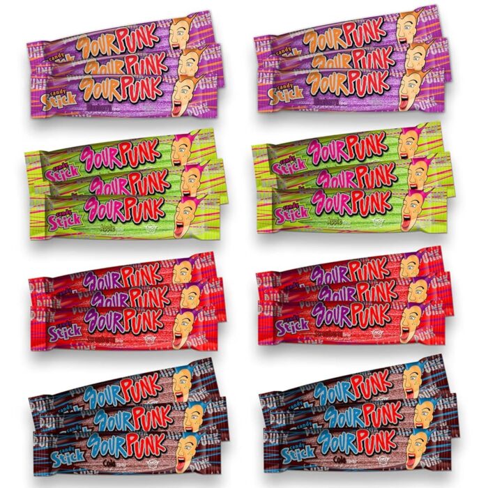 Sour Punk Mix Chewy Candy Jelly Sticks 40g X 24Pcs (Strawberry, Apple, blueberry & Cola) Sour Punk Mix Chewy Candy Jelly Sticks 40g X 24Pcs (Strawberry, Apple, blueberry & Cola)