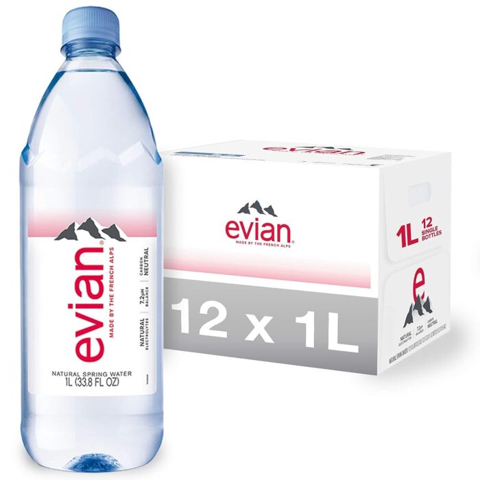 Evian Natural Spring Water, Naturally Filtered Spring Water in Large Bottles, 1 Litre x 12 Bottles Evian Natural Spring Water, Naturally Filtered Spring Water in Large Bottles, 1 Litre x 12 Bottles