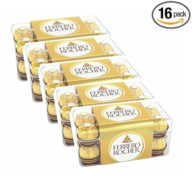 Ferrero Rocher, Exquisite Hazelnut and Milk Chocolate Premium Gift Box, 16 Pieces Each (200 gm, Pack of 5) Ferrero Rocher, Exquisite Hazelnut and Milk Chocolate Premium Gift Box, 16 Pieces Each (200 gm, Pack of 5)