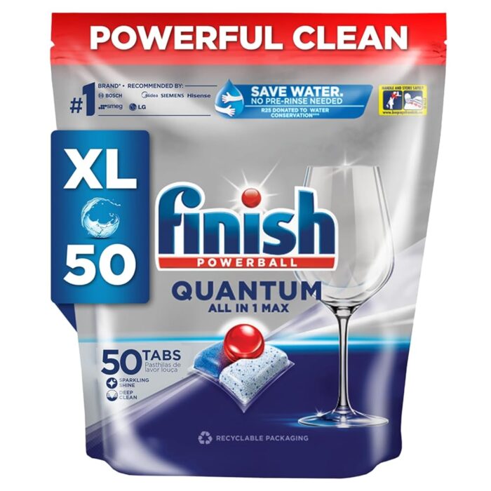 Finish 50 Tablets, Powerball Quantum All in 1 Max Dishwasher Tablets |Best ever Clean & Shine | World's #1 Recommended Dishwashing Brand Finish 50 Tablets, Powerball Quantum All in 1 Max Dishwasher Tablets |Best ever Clean & Shine | World's #1 Recommended Dishwashing Brand