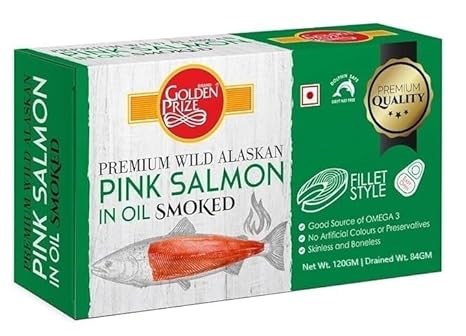 Golden Prize Smoked Pink Salmon Fillets in Oil 115Gms Golden Prize Smoked Pink Salmon Fillets in Oil 115Gms