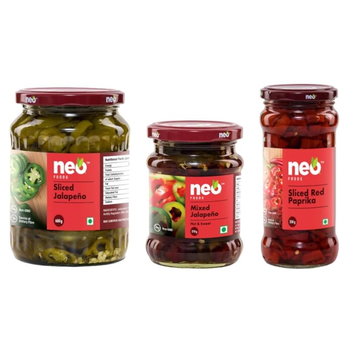 Neo Foods Sliced Jalapenos 680g, Mixed Hot & Sweet Jalapenos 210g & Sliced Red Paprika 350g I Healthy Toppings for Salads and Snacks Mix Combo Pack, Party Pack I 100% Vegan, Non... Neo Foods Sliced Jalapenos 680g, Mixed Hot & Sweet Jalapenos 210g & Sliced Red Paprika 350g I Healthy Toppings for Salads and Snacks Mix Combo Pack, Party Pack I 100% Vegan, Non...
