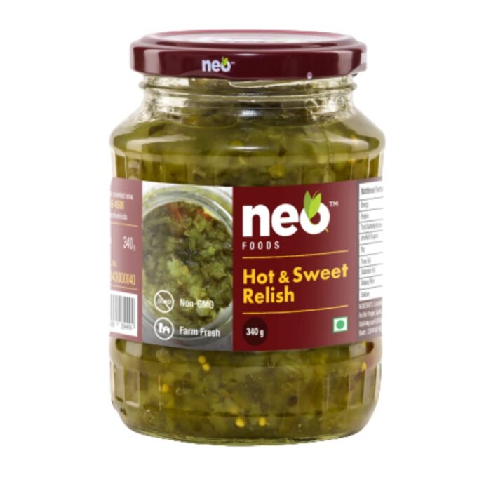 Neo Hot & Sweet Relish 340g I 100% Vegan I Ready-to-Eat Fibre-Rich I Dip for Snacks, Mix in Salads I Use as Sandwich Spread, Chutney I Non-GMO Healthy Food (Pack of 1) Neo Hot & Sweet Relish 340g I 100% Vegan I Ready-to-Eat Fibre-Rich I Dip for Snacks, Mix in Salads I Use as Sandwich Spread, Chutney I Non-GMO Healthy Food (Pack of 1)