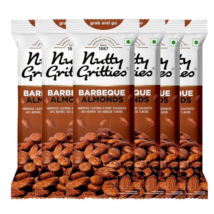 Nutty Gritties Grab And Go Barbeque Almonds | 240g (Each Pouch 40g, Pack of 6) Nutty Gritties Grab And Go Barbeque Almonds | 240g (Each Pouch 40g, Pack of 6)
