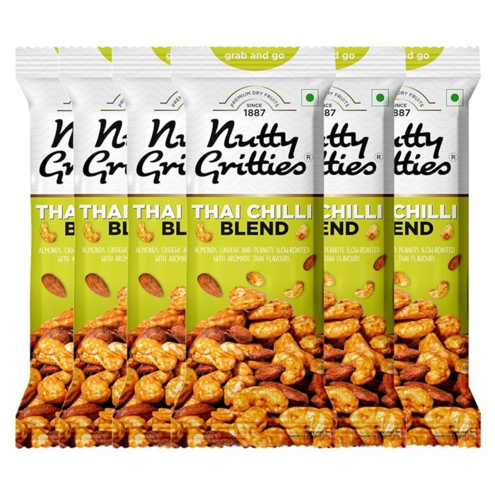 Nutty Gritties Grab And Go Thai Chilli Blend Trail Mix | 240g (Each Pouch 40g, Pack of 6) | Almonds, Cashews and Peanuts Nutty Gritties Grab And Go Thai Chilli Blend Trail Mix | 240g (Each Pouch 40g, Pack of 6) | Almonds, Cashews and Peanuts