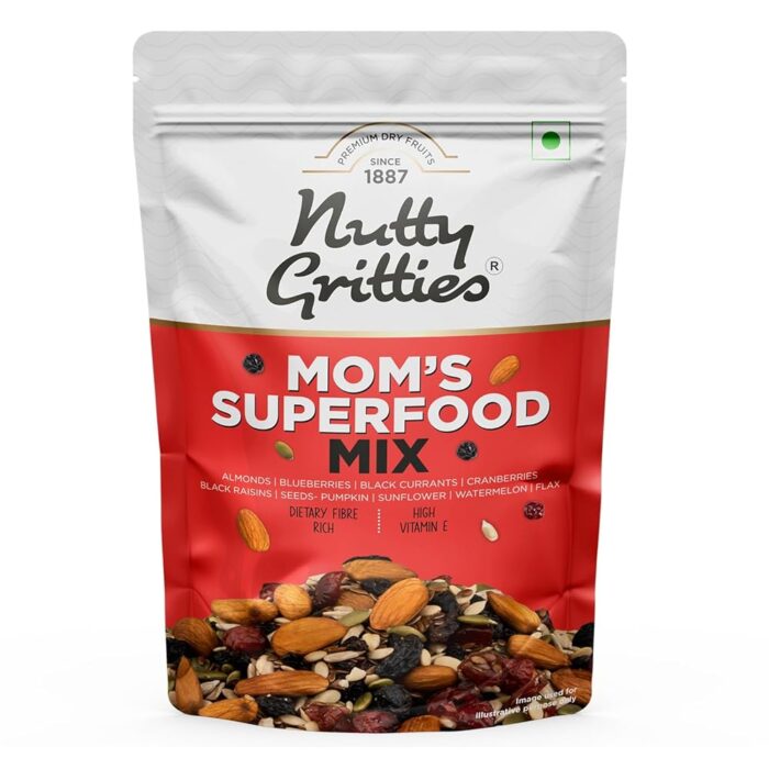 Nutty Gritties Mixed Nuts Dry Fruits - Mom's Superfood Mix - Roasted Almond, Pumpkin, Sunflower, Watermelon, Flax, Raisins, Black Currant, Cranberries, Blueberries, 200g Nutty Gritties Mixed Nuts Dry Fruits - Mom's Superfood Mix - Roasted Almond, Pumpkin, Sunflower, Watermelon, Flax, Raisins, Black Currant, Cranberries, Blueberries, 200g