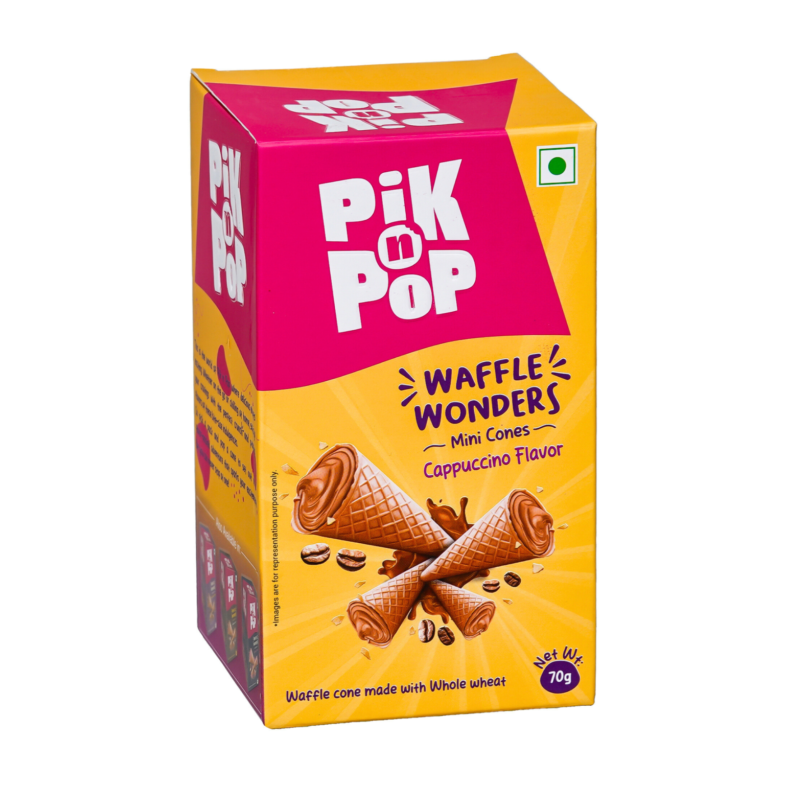 Pik n Pop Cappuccino Flavour Mini Waffle Cones | 70g | Whole Wheat | Eggless Snack Foods